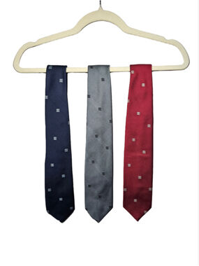 Givenchy Monsieur Silk Blend Tie Vintage Lot 3 Navy Grey Red 4G Monogram Italy